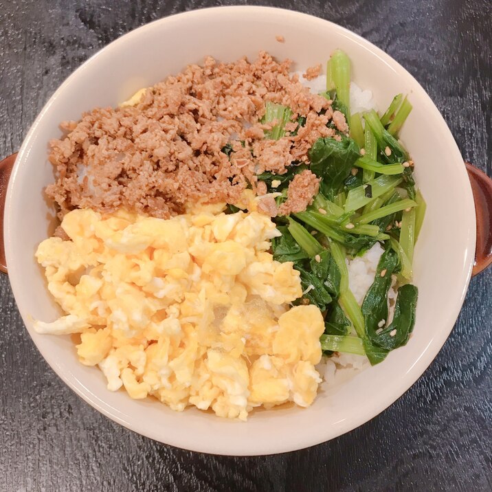 市販の鶏そぼろとナッパで作る3食丼